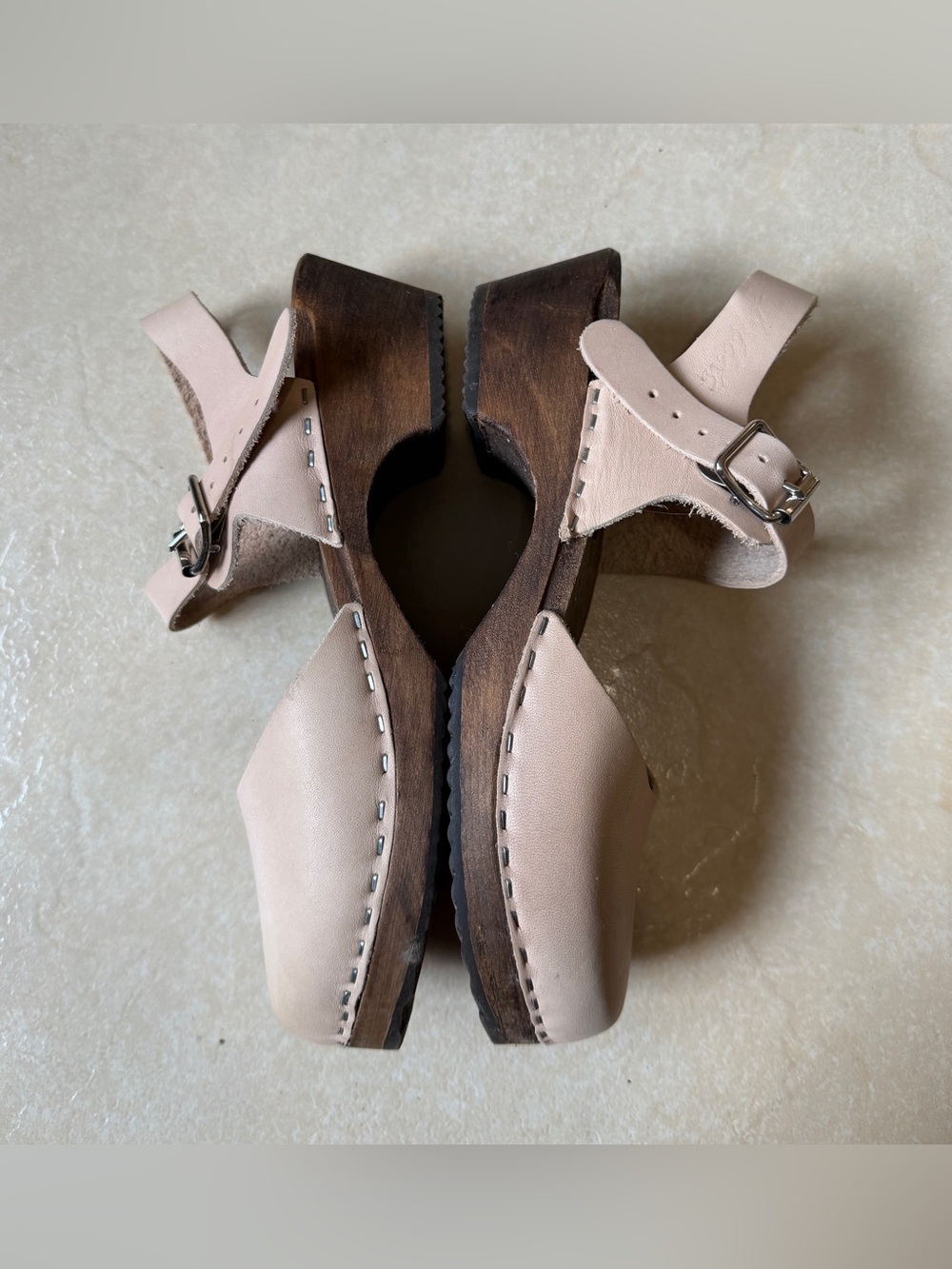 Lotta's Stockholm Swedish Comfort Womens 38 US 8 Wooden Clog Sandals Leather - Picture 6 of 11